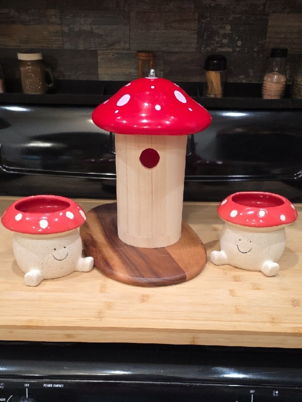 Red Mushroom Ceramic Planter Set with Wooden Birdhouse - Home Accents - Picture 3 of 3